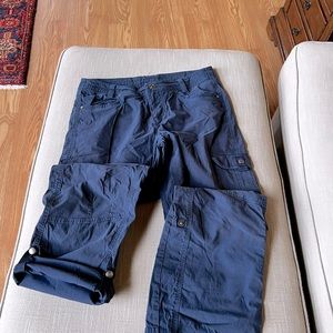 Women’s Cargo pant & Roll-up in navy, black and tan.
